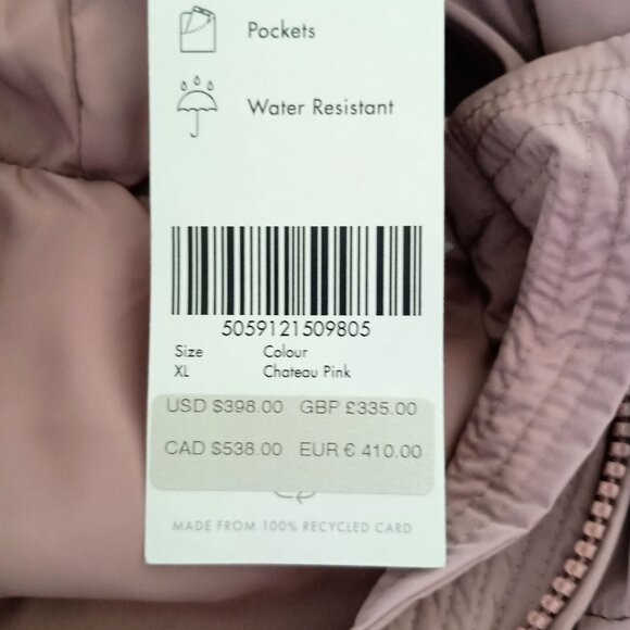 Sweaty Betty Alto Puffer Jacket XL Pink Water Resistant NWT $398 Retail - Picture 7 of 14
